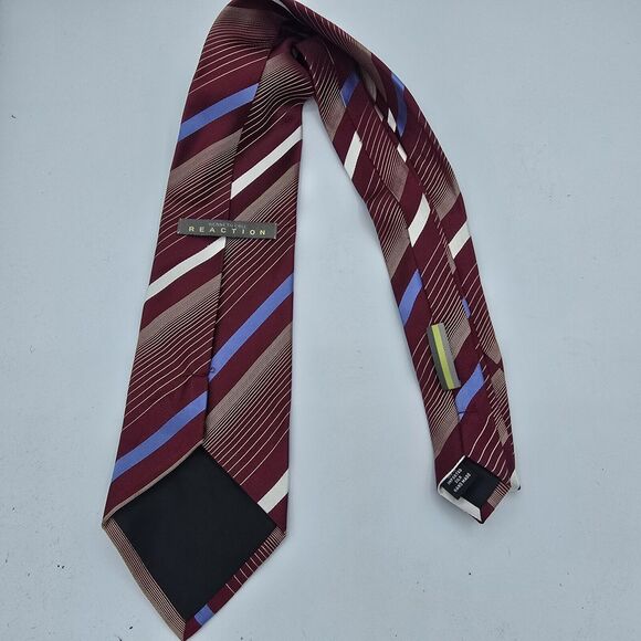 Necktie Mens Vintage Kenneth Cole 59 By 3 Inch Tie 100% Silk Burgundy Striped - Picture 4 of 7